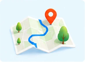 Ilustração de um mapa com rota e marcador